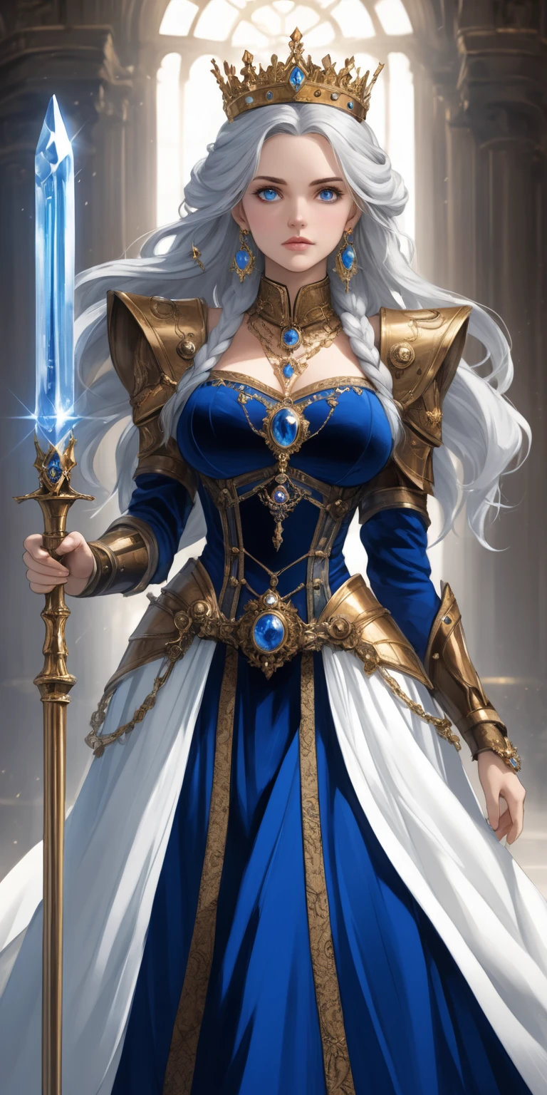 （The highest image quality），（very detailed descriptions），1 mature female，Big sword，Female Warrior Standing on a Beautiful Meadow，Scepter in hand，（full body red armor），（Very perfect body structure），（Highly detailed and perfect face depiction），（Highly detailed details of the face），Blue Starry Sky，（Very large moon close-up），Moonlight shines through the clouds，As estrelas（glitters），garments（bling bling）， (The image is surrounded by a tarot card style border:1.5)，（tmasterpiece），（Great results），（8k wallpaper），（best pictures），myth，Fantasy Theme，Ultra-realistic realism，realisticlying,Mature female holy knight in red armor,Beautiful holy armor,Golden decoration,