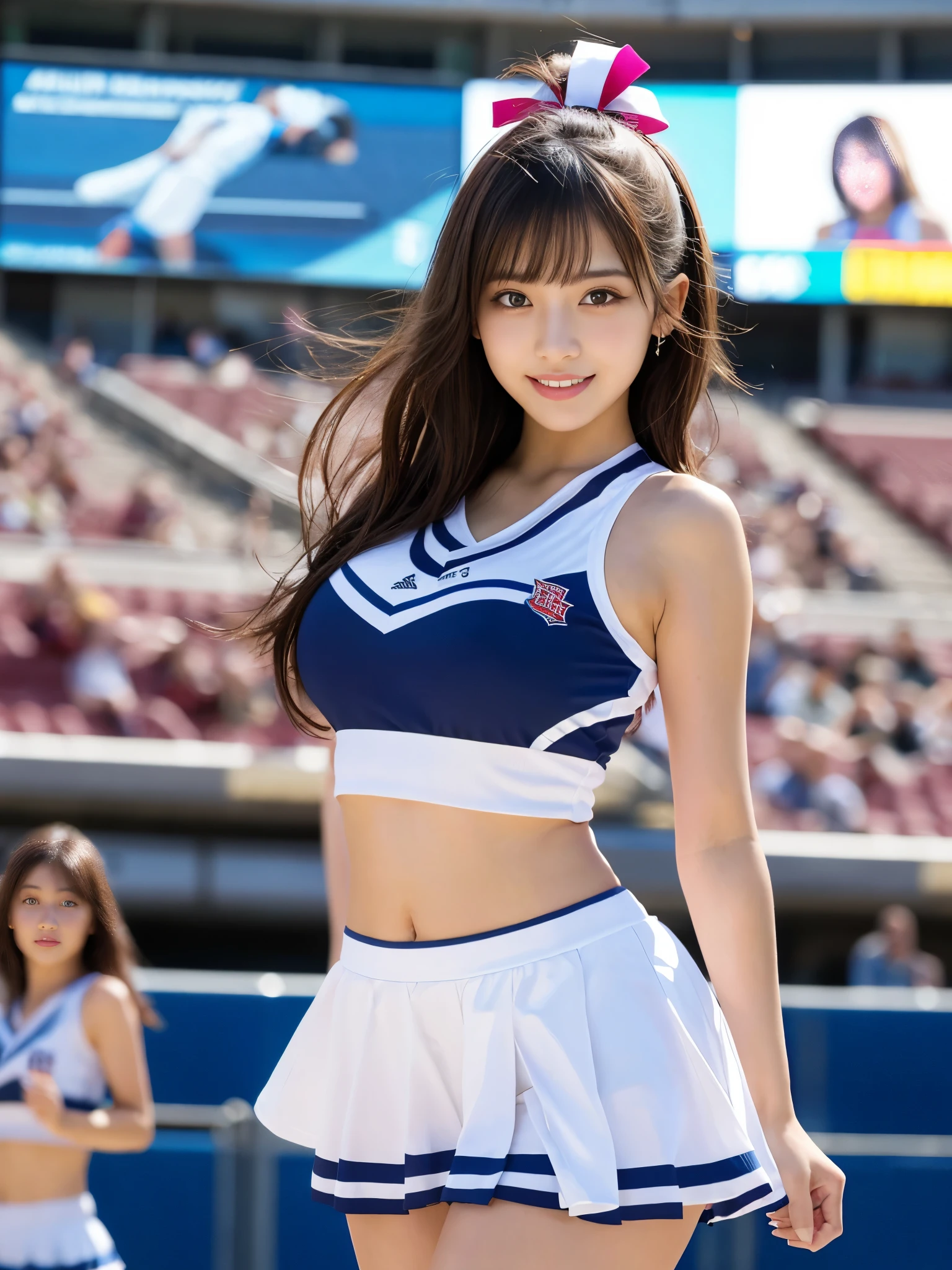 masterpiece, best quality, illustration, Super detailed, fine details, High resolution, 8K,wall paper, perfect dynamic composition,(Details High quality, realistic depiction of eyes:1.3), hotel room, (cheer girl:1.5),(a miniskirt), to stand、large breasts,short bob hair, black hair color, Big Natural Color Lip, bold sexy pose, crying a little、Harajuku style、20 year old girl、cute type、lolita、beautiful legs, hposing Gravure Idol