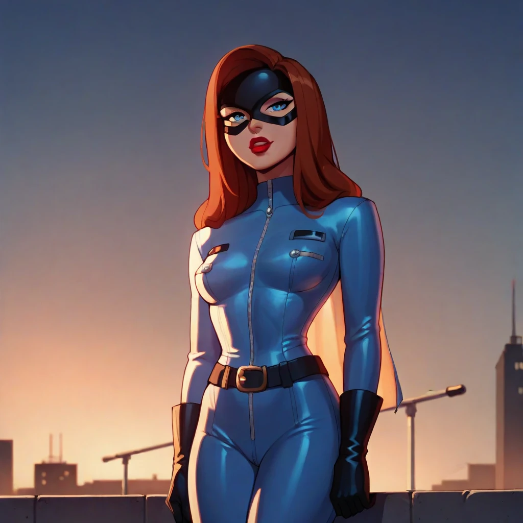 A girl , Timm_Style_NSFW-V1:0.7>, Bruce Timm Style art, narrow waist, full lips, ruby red lips, flowing hair, icy blue eyes, full smile, (pinup pose),babs,by Bruce Timm,Bruce Timm art style,Bruce Timm Style art, hourglass figure, narrow waist, full lips, ruby red lips, flowing hair, icy blue eyes, full smile, (pinup pose), sheer lace bodysuit