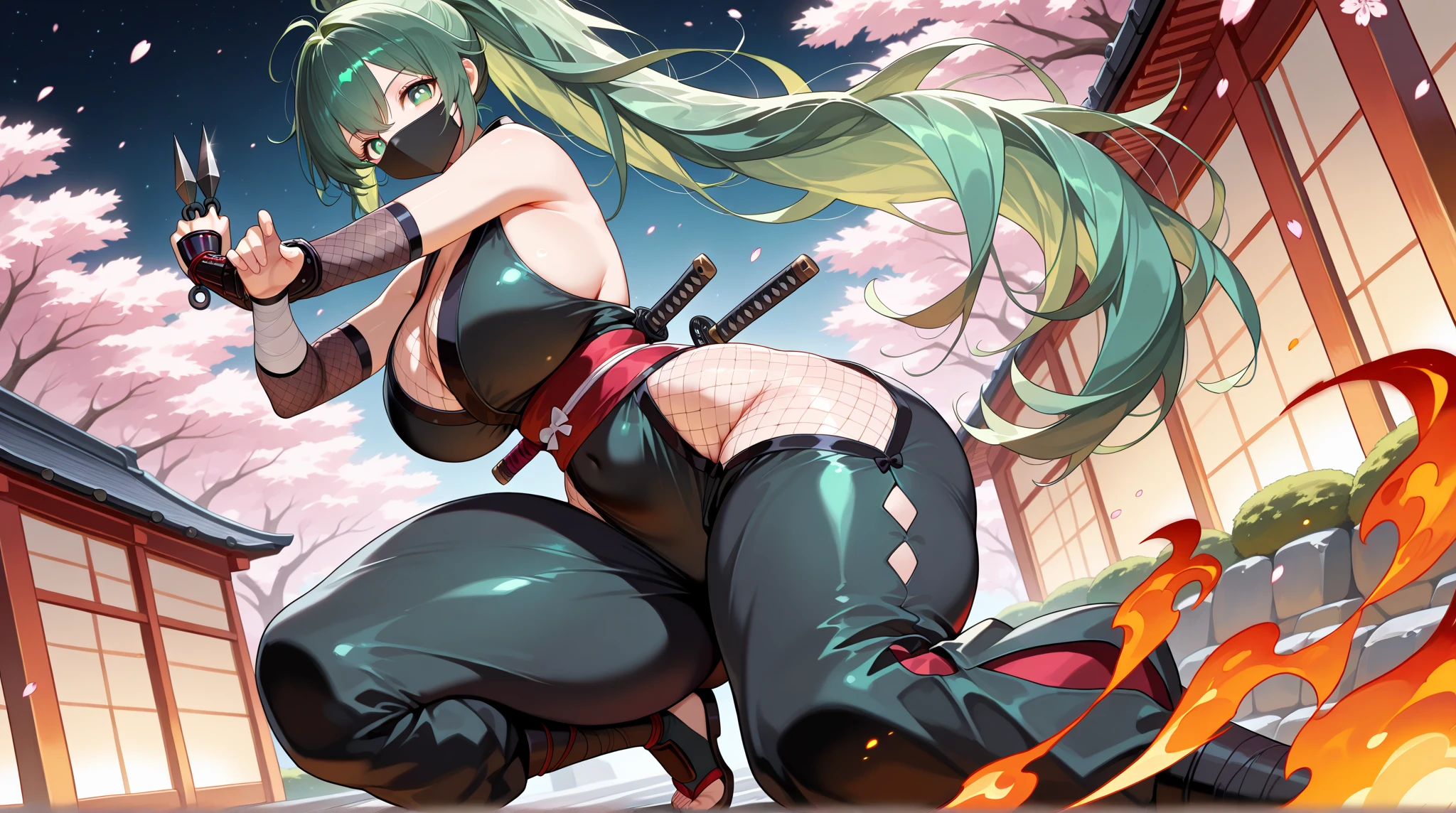 Adult women, Hatsune Miku, 美Funny face, Samurai Girl((Japan Armor Musha)), (重電脳leotard), cyber punk, High heels, masterpiece, Highest quality, Ultra fine, Rin々Funny face, Anime Visual, leotard, sf, good_face: 0.8