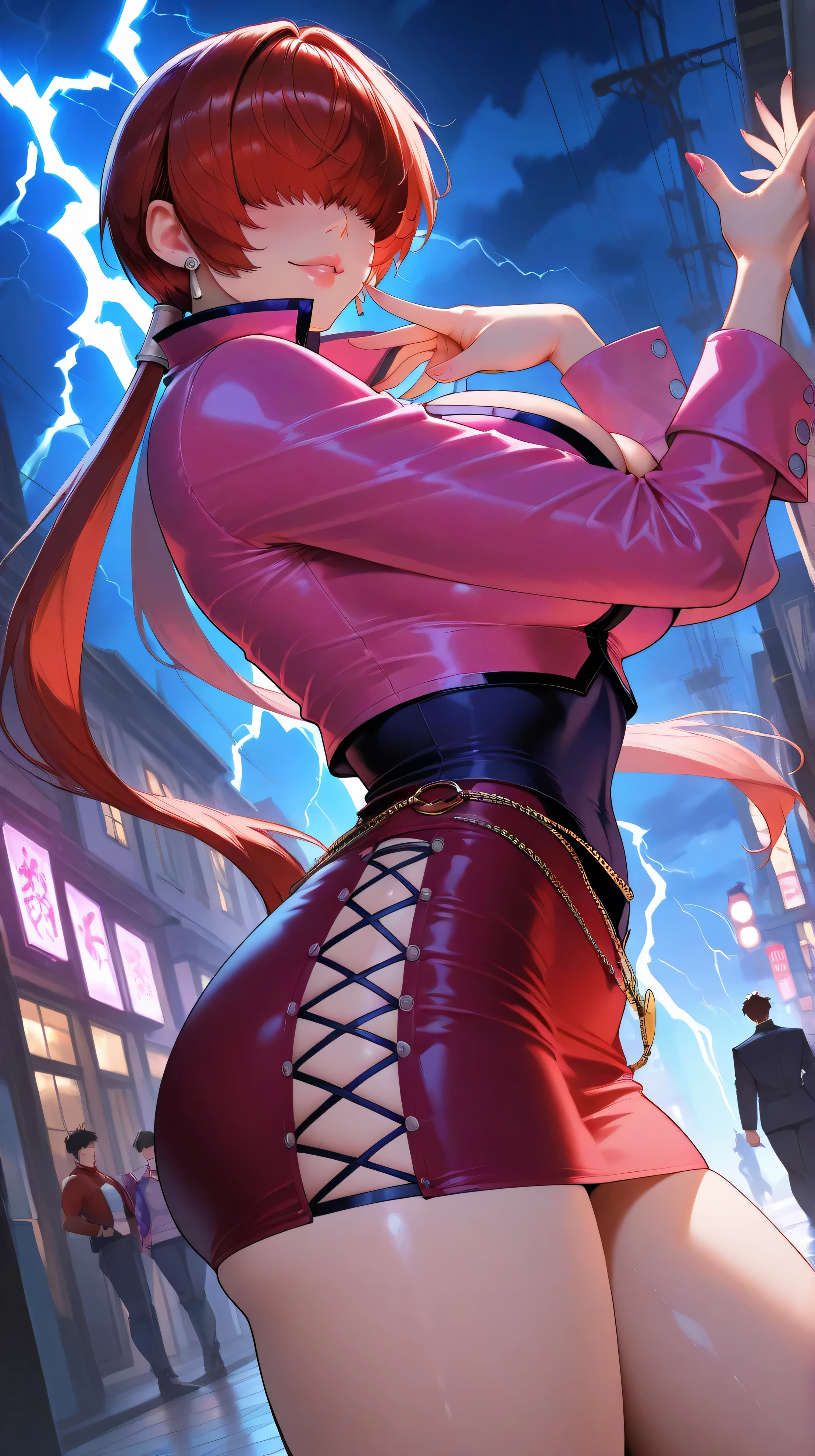 (((1 girl))) short hair, earings ,glossy lips ,team rocket uniform, red letter R, white skirt, white crop top, black thigh-high boots, black elbow gloves, evil smile, looking at viewer, cowboy shot, arms crossed, full body photo Mercedes von Martritz (Fire Emblem: Three Houses)
