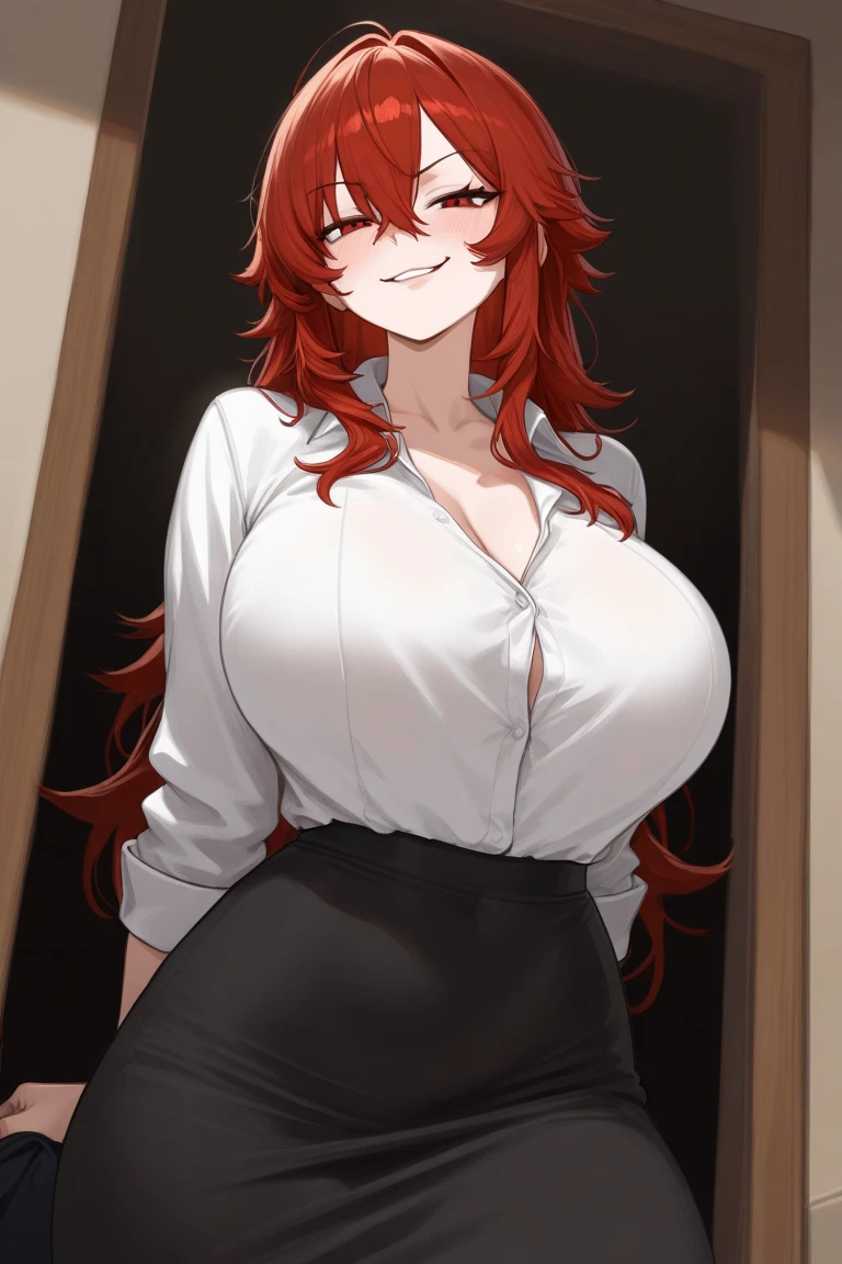 ((best quality)),((highly detailed)),masterpiece,absurdres,detailed face,beautiful face,(detailed eyes, deep eyes),1girl,  Tomo, red eyes, short skirt , sky, day, cloud, pleated skirt, leopard print panty, School rooftop, looking at viewer, open clothes, standing, loose white shirt showing cleavage, Gyaru, Big breast, tanned skin, Glossy lips, a lot of earpierce, Necklace,Bracelet, Half eyes expression, Smirk, feminim,1girl,Solo,Spouty mouth,Heart shaped emotion,Bored expression,Thick lips,colored Long nail,Stylish wavy hair,Celeb wavy hair,Tight tights,Plump,Curvy figure,thick wavy top knot ponytail,H cup,Gyaru rings,((Big bouncy breast)),Curvy figure,Half eyes open expression,((school uniform with long sleeve sweater )),unbuttoned school uniform,cleavage,Spouty mouth expression,arm below breast,Solo,slut expression,Red hair,Heart shape emote,Detailed hand,Thick lips,Smug smile and half eyes,Open mouth,Humongous Breast,Dangerous cleavage,Stand out cleavage,1hand in hips,Eyelash