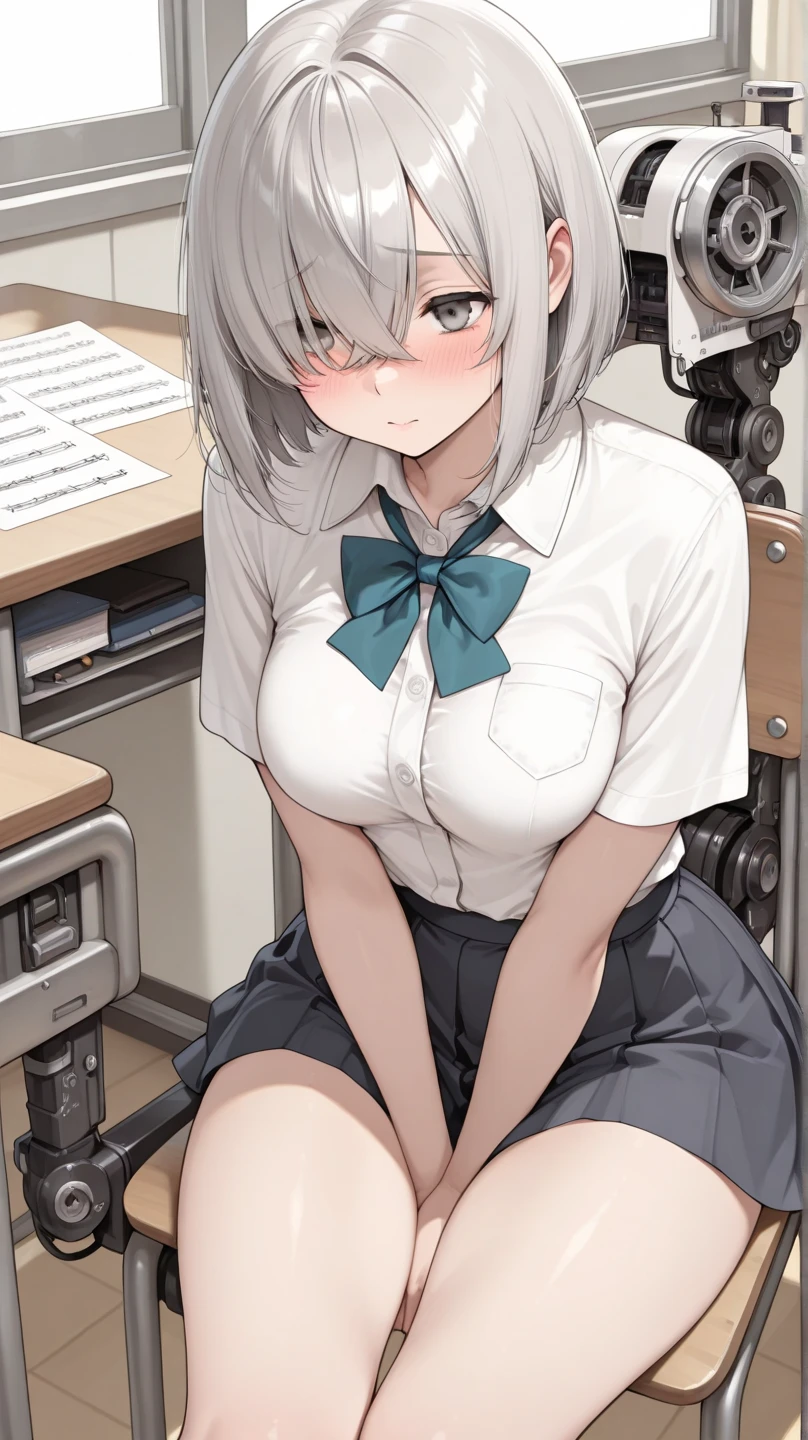 8k, A masterpiece of softcore pornography shot by Kishin Shinoyama, Bast quality,big, RAW Photos, (Ultra-thin contour lines), (1 girl), anime girl, Highlight Eye, Shiny hair, Professional Lighting, (Glowing Skin: 1.2), shiny big, ((Highest quality)), Sharp focus: 1.2, Highly detailed face and skin texture, fine grain, Perfect Face, Perfect body, Blur Art, CG, background, milk, in front (16 years old, Cool and beautiful girl face), wear ((Frill dress)), thigh), blush, (Porn Cosplayer), (Camel Toe, White panties), Gravure idol style panty flashing, She pulled up her skirt to avoid the heat...、I sat on the desk with my knees raised....。., My favorite girl, Browsing Caution, Focus on the crotch