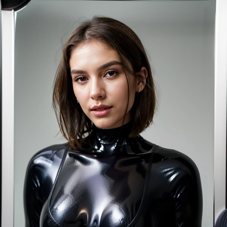 hyperrealism, (photorealistic:1.2), (photorealistic light:1.3), masterpiece, best quality, perfect detail, professional photo, realistic photo, raw photo, realistic style, detailed face, realistic portrait, Katie Price, black transparent bodysuit, posing brick wall, looking at viewer, morning, soft lighting