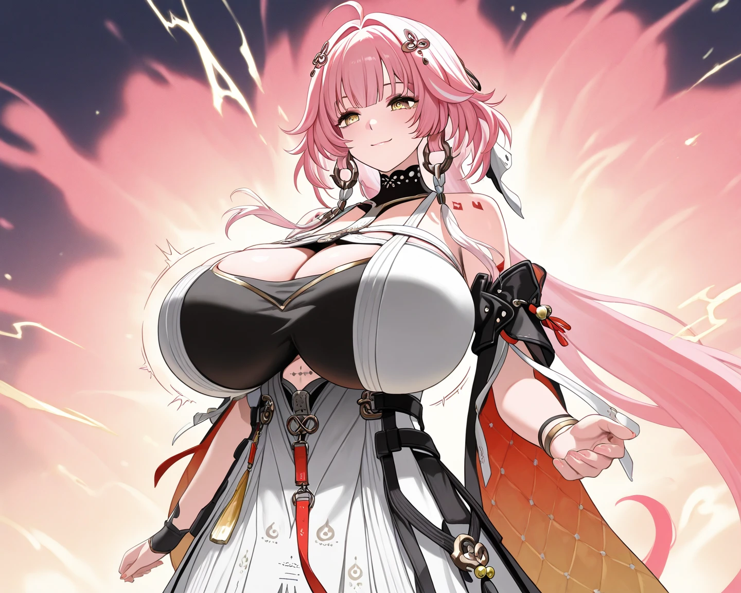 wearing blue dress、Anime girl with pink hair and white dress, Pink ponytail hair and cyan eyes, ((Wearing noble robes)), Cute anime waifu wearing beautiful clothes, eager character, Anime character with pink hair and red chinese hanfu, Popular topics on artstation pixiv,Produced by Anime Painter Studio, guweiz style artwork, Beautiful anime portrait, Detailed anime character art, Clean and detailed anime art,Three Kingdoms style,Three Kingdoms Unparalleled Style,Dressed in ancient Chinese costumes,Sonison,Open-chest outfit,??????? top,open chest,big ,Good shape,extremely delicate and beautiful, Amazing cleavage, Pink ponytail hair,Shine skin