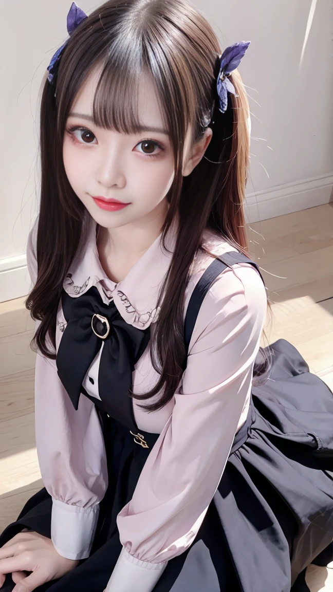 (UHigh resolution, retina, masterpiece, Accurate, Anatomically correct, Textured skin, Super Detail, Attention to detail, high quality, 最high quality, High resolution, 1080P, High resolution, 4K, 8k, 16K), (美しいAttention to detail目, Beautiful lip detail, Highly detailed eyes and face), Soft lighting, Physically Based Rendering, Vibrant colors, (((uniform))), (A cute girl wearing cat ears headband and a school uniform, sitting on a desk in a classroom,高校のuniform), (Glowing Skin, blush), (Wide angle), Eye Reflexes, (Staring at the audience),(Thighs,whole body,艶やかなThighs)