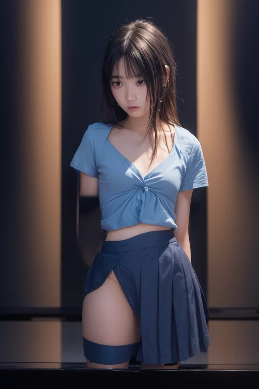 (best quality:1.2), masterpiece, Realistic, (Photo of a beautiful Japanese idol 12 years old woman:1.2), (Gaunt:1.3), (((Very flat chest:1.4))), ((Baby Face)), (Wearing Mini dress), (((Show me your sweaty armpits:1.2))), ((Upper Body:1.4)), (arms up), (focus on her armpit:1.3), ((Armpits are wet and shiny with sweat)), She has skin that sweats easily Soaking wet, (topless:1.2), ((I can see my pores:1.2)), Hold on to the railing of a train, (Inside the train:1.3), (Crowded train:1.3)
