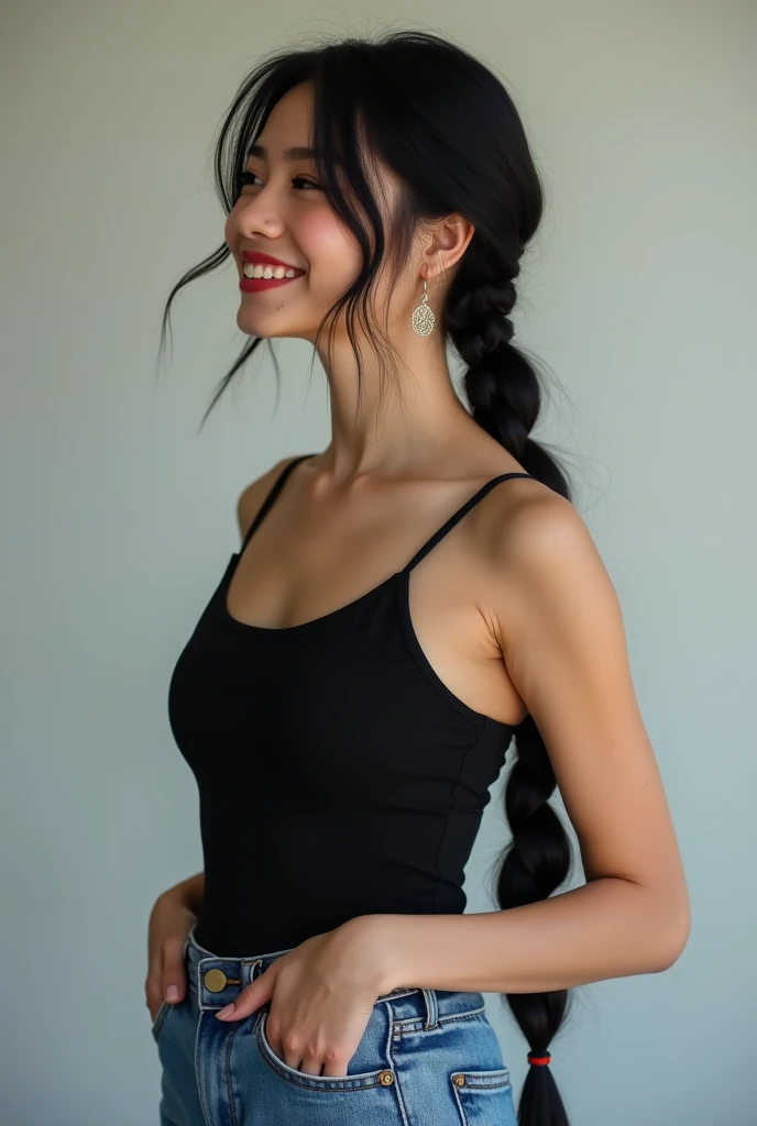 Pretty Asian women、Full body photo、Head to toe photos、Taken from about 4 meters away、ultra-realistic、. 、Best image quality、highest quality、Highest Resolution、Ultra-realistic photos、Full body photo、1 girl、Very beautiful face、 Real Photo、Live-action,((large breast:1.6)), very longhair girl, floor length hair, very thick hair, longhair till floor, floor full with longhair,((High silky long ponytail hair style)),((pose looking back over shoulder)),smile happy