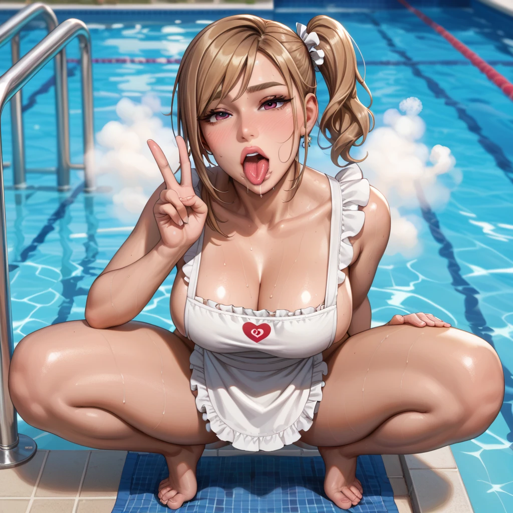 nsfw,uncensored,(highest quality,masterpiece:1.3),disorganized,High resolution,16k, 超High resolution, official art,figure,very detailed,anime color,perfect hands, perfect fingers, perfect legs),(cowboy shot,From front,full body,1 girl, idol master,(mimami nitta),19yo,(brown ponytail hair), (long straight hair), ((brown eyes)),shiny hair, shining eyes, delicate line tail face, sitting, spread your legs, leaning forward, open your mouth, (smile),(one eye closed),((stick out tongue:1.3)),(nipple, belly button), (blue swimwear:1.9),(open clothes), (large breasts), (glowing skin:1.3), (Sweat:1.4), (pubic brown hair:1.5), (open vagina:1.5),(cum shot:1.3),(bukkake:1.9),(cum on Face:1.9),(cum on hair:1.9),(vaginal ?????:1.5), testicle, (a man:1.5), hetero, (lady sit astride on man:1.5), (lady on top), (intense Sex:1.6),((multiple boys:1.9, peeing on a girl,multiple penises:1.9, gangbang,holding ?????)),(looking at viewer),(happiness:1.9),(love:1.9),(ahegao:1.5),(dynamic pose),(spoken heart:1.9),(peace sign:1.5),(backguground school poolside:1.5),(bloom),motion lines,bouncing breasts,