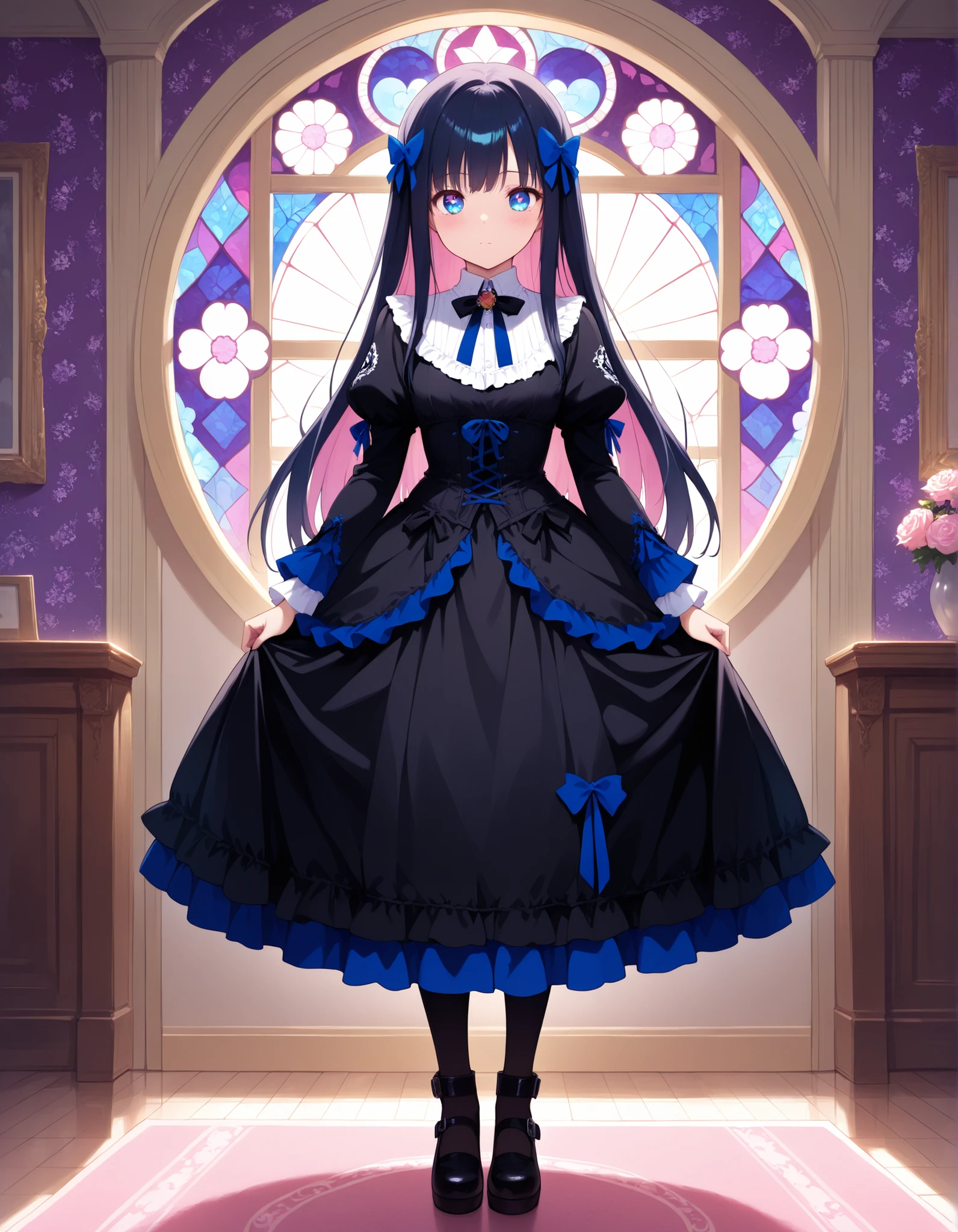 1 girl, masterpiece, best quality, best quality, Amazing, beautiful detailed eyes, finely detailed, depth of field, extremely detailed CG unity, wallpaper, full body, kawaiitech,gothic colors, gothic style, kawaii, cute colors, 