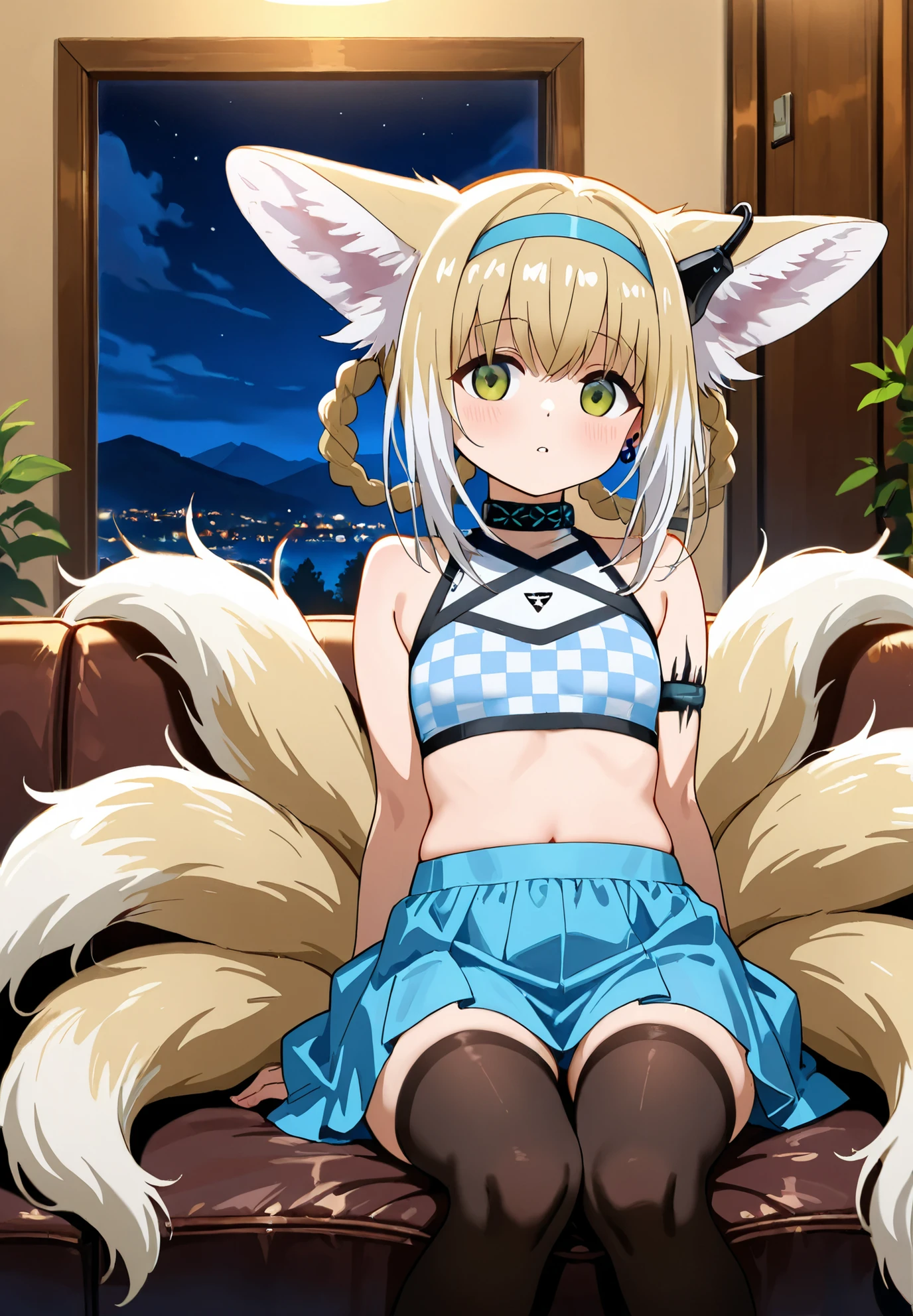 Big fox ears, at a park, milk comes out of small breats, brown larva comes out from anus