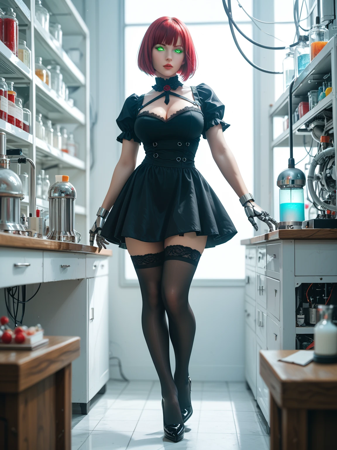 (Full body shot :2), (Full Focus:1.3), girlfriend,The character wears an embroidered dress with a red and green color scheme, Satin clothing,High-heeled leather shoes,, long leges,, Heavy makeup, A shallow laugh, Must show your face, Must have stockings, Stocking tights, hyper HD, Ray traching, structurally correct, anatomy correct, Award-Awarded, High detail, Chiaroscuro, Cinematic lighting, Masterpiece, Super detail, High quality, High details, Best quality, 16k