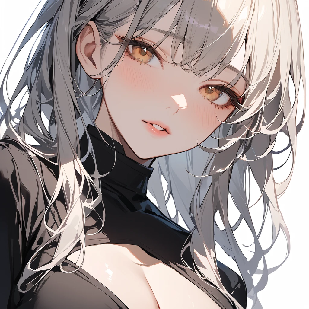 Point a gun at the viewer、Blonde、、1 person、No sleeve、ahegao、ponytail、blondes、amount、Blue Leather Shirt、sara、No sleeve、best quality, super fine illustration,(((beautiful fine hair))),(((beautiful fine face))),(((beautiful fine background))),blue-black leather pants, silver zipper,belt below the waist,super fine illustration,(((beautiful fine hair))),(((beautiful fine face))),(((beautiful fine background))),normal small size,bangs bangs ,(((beautiful fine hair))),(((beautiful fine face))),(((beautiful fine background))),blond hair , showing forehead, silver center zipper, leather blue black bodysuit, sleevelesblue blacks, shiny, blondes ponytail