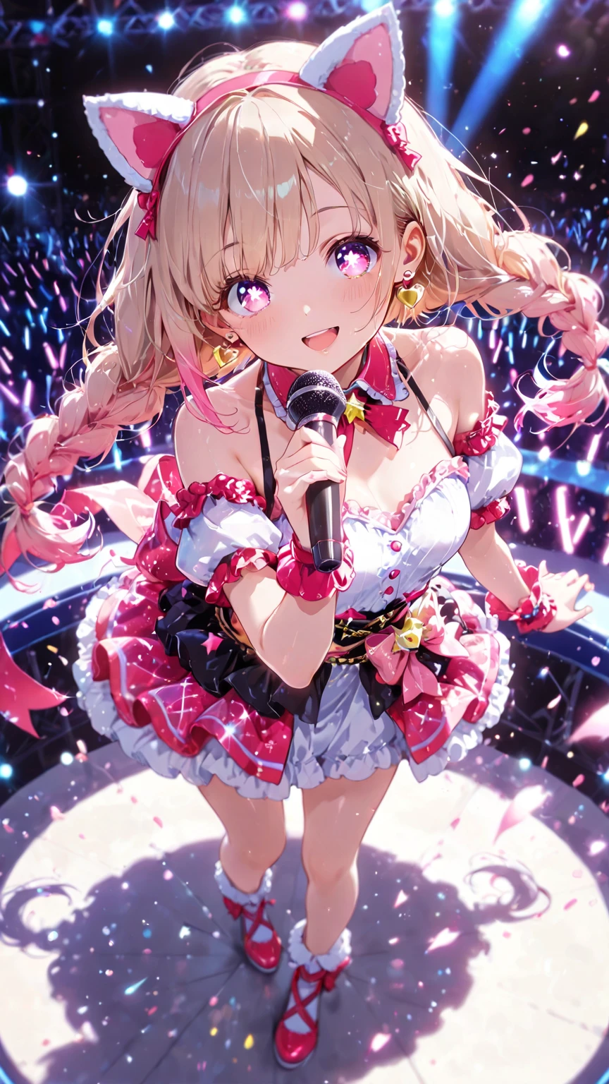 masterpiece, best quality, high resolution,
CEFS, IdolDress, 1girl, breasts, microphone, holding, solo, holding microphone, smile, open mouth, sky, blue sky, :d, day, balloon, looking at viewer, cloud, outdoors, white shirt, medium breasts, upper teeth only, ahoge, cleavage, brown eyes, yellow eyes, teeth, hair bow, standing
<lora:FGOEreshkigalv2:0.8>