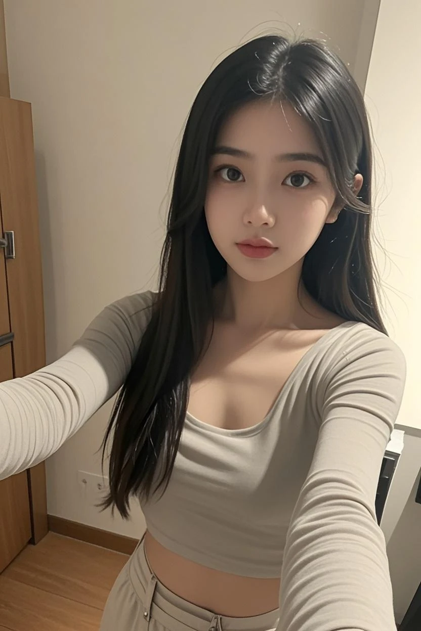 Kim jennie con el cabello negro oscuro, con rulos en las puntas del cabello negro oscuro, con un ganchito de estrella en el cabello negro oscuro, ojos de color claro, ojos bonitos, ojos llorosos, nariz bonita y respingada, labios bonitos, labios rosas, heart and cupid shaped lip, piel bonita, pale, piel blanca, con lunares y pecas en todo el rostro, rubor rosa suave en las mejilla, rubor rosa natural, maquillaje suave y rosa, jennie, cuellos bonito, cuello marcado, frown, mirada enojada, con un collar de beso, un collar bonito de beso, mientras tiene un traje de Yumeko Jabami, cospaly de Yumeko Jabami, mientras tiene una camisa blanca, con tiene un traje de color rojo encima de su camisa blanca, apretado a su cuerpo, con una falta negra corta mientras tiene el abdomen desnudo, delgado, marcado y bonito, (pechos grandes, pechos suaves, pechos bonitos, pechos naturales), mientras esta haciendo cospaly del personaje Yumeko Jabami, del anime Kakegurui, mirando a la camara, autofoto, selfie bonita