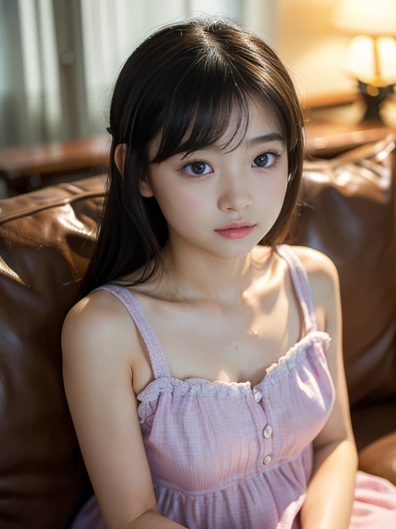 ((highest quality)), ((Photo quality)), (detailed), Perfect Face,11 years old,delicate,bed,Sitting