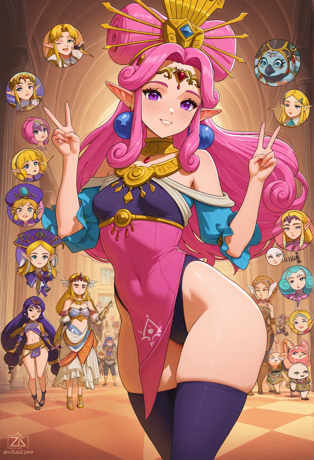 Person (High Elf Colossal Goddess), Clothing (wearing rainbow-colored gloves), Depiction (Upper body of a person sitting on a throne in outer space), Image quality (4K, Golden Ratio), No panties, sensual sena below, lower private parts sample, nsfw