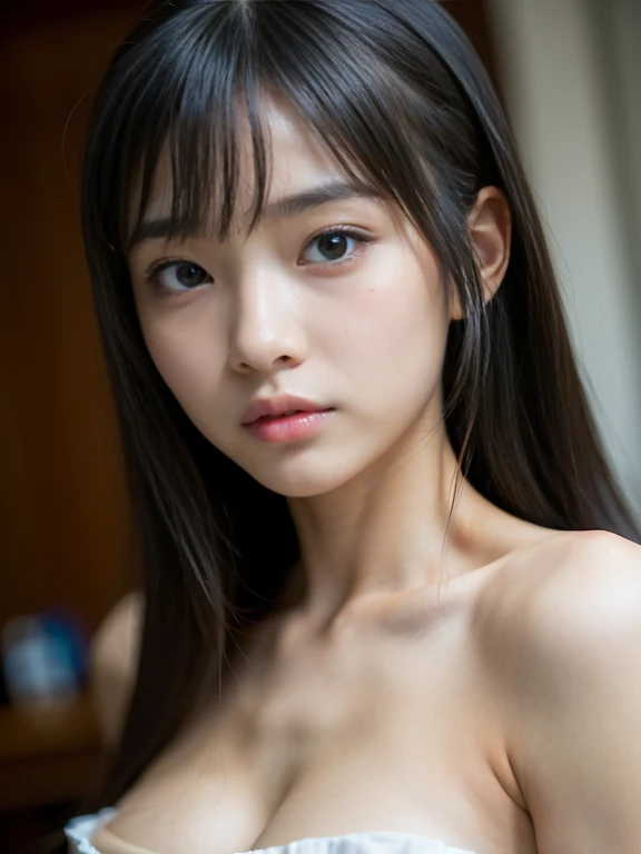 (masterpiece, best quality:1.2), portrait photography, shiny skin, (detailed skin:1), (detailed face:1), (detailed eyes:1), nsfw, (a photo of :1.0), (18yo:1.1), (Japanese idol:1.1), beautiful face, (baby face:1.0), (flat chest:1.0), (inverted nipples), (short:1.0), (no making:1.2), (curvy:1.0), long ponytail, (half-open mouth:0.7), sexfb