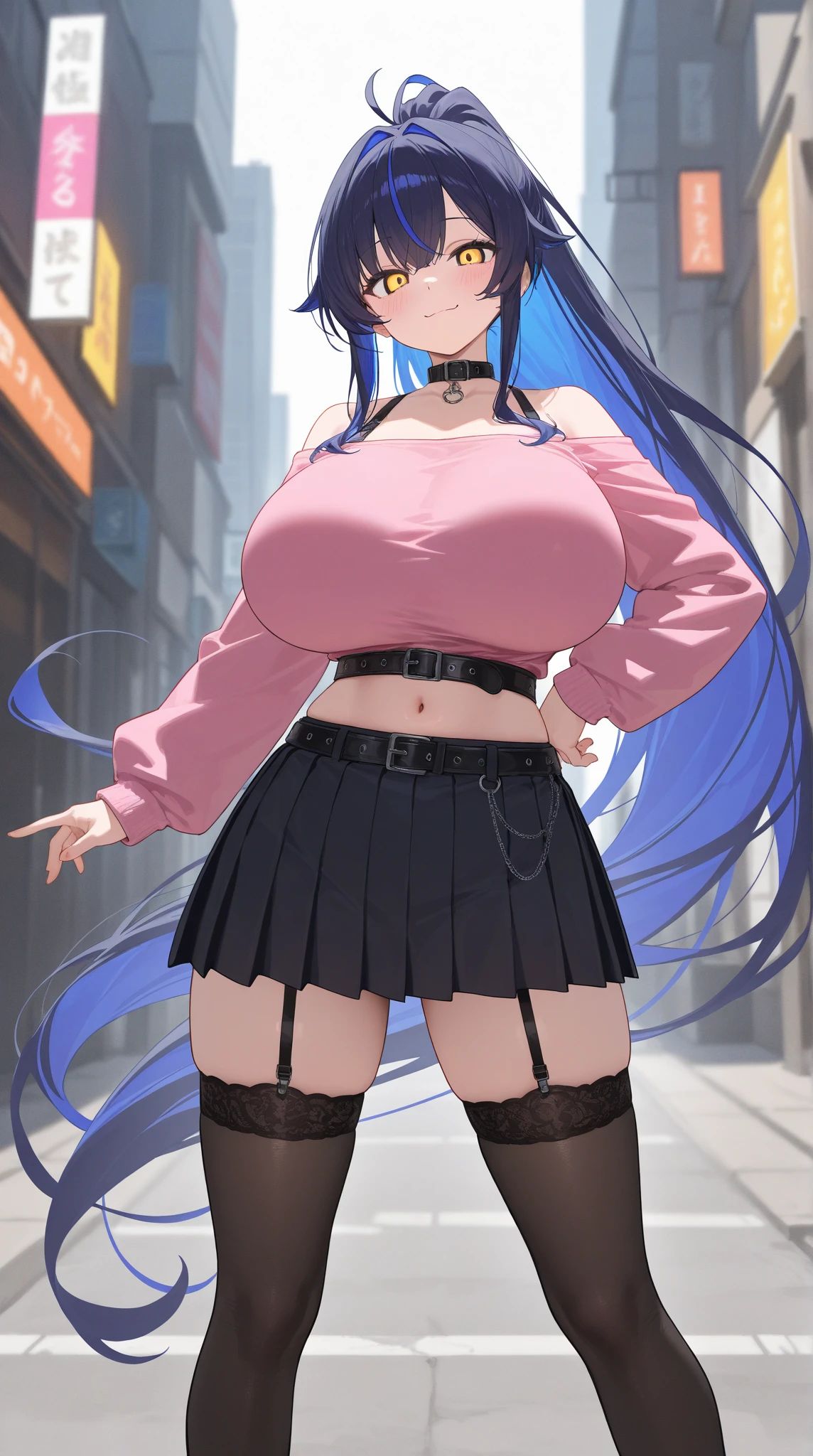 kamisato ayaka|genshin impact, master-piece, bestquality, 1girls, oversized breasts, bara, Wearing a kimono, Miko Dresses, choker, (Graffiti:1.5), Splash with purple lightning pattern., arm behind back, against wall, View viewers from the front., Thigh strap, Head tilt, bored, water eyes,