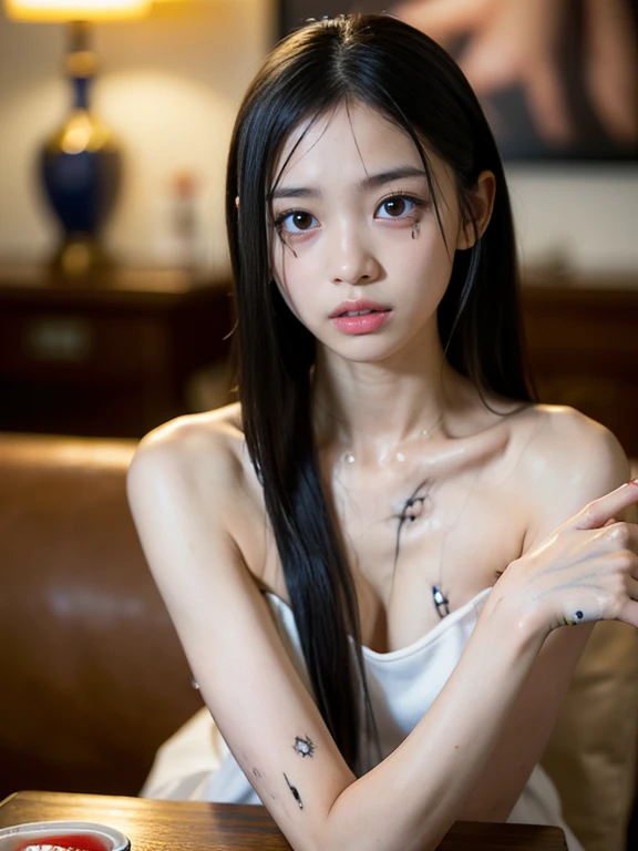 NSFW,4K,((Highest quality)),((masterpiece)),BREAK,((one girl)),(detailed),(in convenience store),((One girl)),((perfect anatomy)),nsfw,((nude)),(naked),((19 years old)),((flat chest:1.6)),(stare at viewer with stern eyes:1.5),((delicate face and eyes)),((one girl)),(bitting own lip:1.1),(angry:0.9),nose blush,(shamefull:1.2),( Straight hair),(beautiful hair),surprised, ((beautiful realistic face)),((skinny:1.3)),(delicate face and eyes),Beautiful Korean Women, Beautiful young Korean woman, Young and adorable Korean face, Gorgeous Young Korean Woman, Korean Girls, Girl cute beautiful face, Portraits of Korean female idols, Young and pretty Asian face, Cute natural anime face,Asian pretty face,((finely detailed face)),(Big eyes:1.2),((glistening eyes)),((glistening eyes )),((large eyes)),(( pretty eyes)),((intricate choker necklace)),(detailed),(Perfect Face),(Lanky:1.2),((One girl)), ((clear eyes)),((show nipples)),((beautiful skin)),don't wear anything ,(upper body),(Equal left and right eyes), (nsfw:1.5),(show nipples),(don't wear anything),(nipples facing upwards), correct arm,((Varsity Jacket)),((frilled panties))