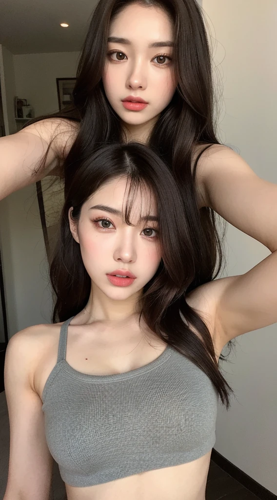 ((Best quality, 8k, Masterpiece :1.3)), Whole body, Sharp focus :1.2, A pretty woman with perfect figure :1.4, Slender abs :1.2, ((Dark brown hair, Big breasts :1.2)), Highly detailed face and skin texture, Detailed eyes, Double eyelid, Small Bust, cosplay, police, exposed cleavage, Interior Scene, myroom, selfie