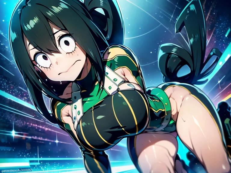 Best Quality,4k,high resolution,Masterpiece:1.2), (ultra detailed), (NSFW is not safe for artwork), (Tsuyu Asui) (My hero academia settings), (pose sexual), (realist,photorealist,fotorrealista:1.37), (High DefinitionR,High Definition), (portrait), (vivid colors), (long legs), (clearly elongated face), (broad) (Hermosos detailed eyes), (beautiful detailed lips), (extremely detailed eyes and face), bright eyes Dynamic angle and posture, soaked in sweat, perspiration, undressing (long eyelashes), (sharp focus), (Physically based representation), (unclothed), (big breasts) (legs open), (intense), (expression of intense desire), (motion blur), (elegant), (slim figure), (anime inspired), (bright lights), (sexual), (contrasting colors), (mysterious atmosphere), (action packed scene), (Unique style), (surprising), (elegant), (evocative), (expressive), (Intriguing atmosphere), (giant breasts:1.2) ((Best Quality)),((Very detailed)),Masterpiece,absurdities,detailed face,beautiful face,(detailed eyes, deep eyes),(1 girl),((dynamic pose)), erotic lingerie