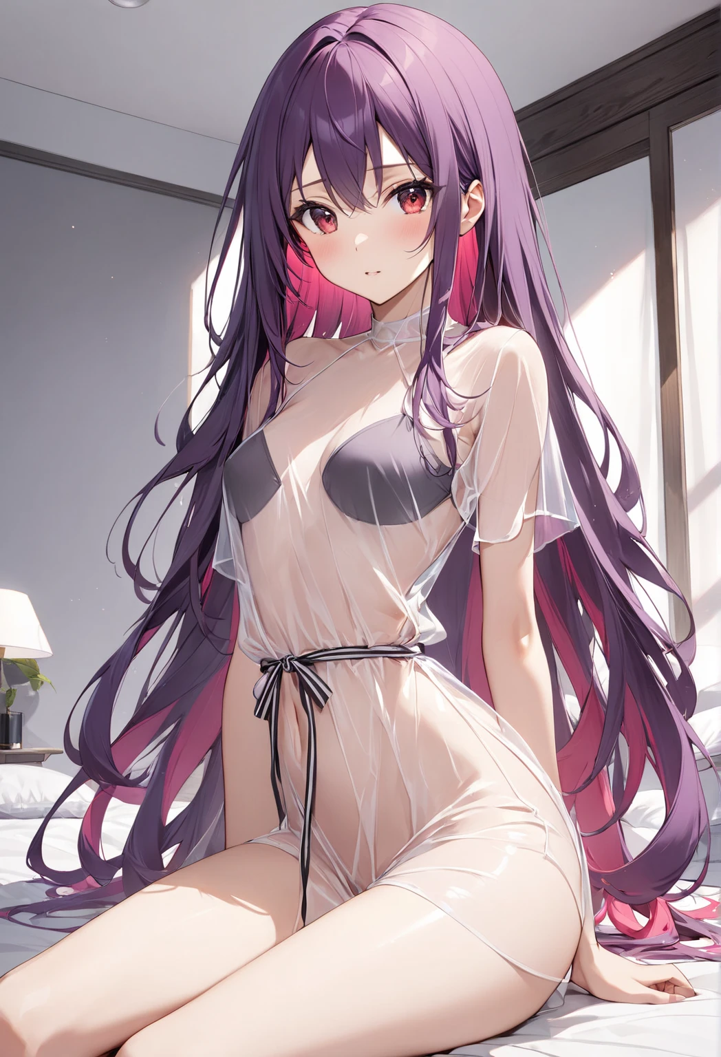 ((Highest quality, 8k, masterpiece: 1.3)), whole body,1 personの,1 person,,Glamorous Body,cute,((Close both eyes,Big yawn)),Black Hair,Beautiful emerald green eyes,stand up,long hair,(((camisole,Pink Panties,Scanty,))),Overreaching,Stretch your arms out wide,morning,A room where sunlight penetrates,