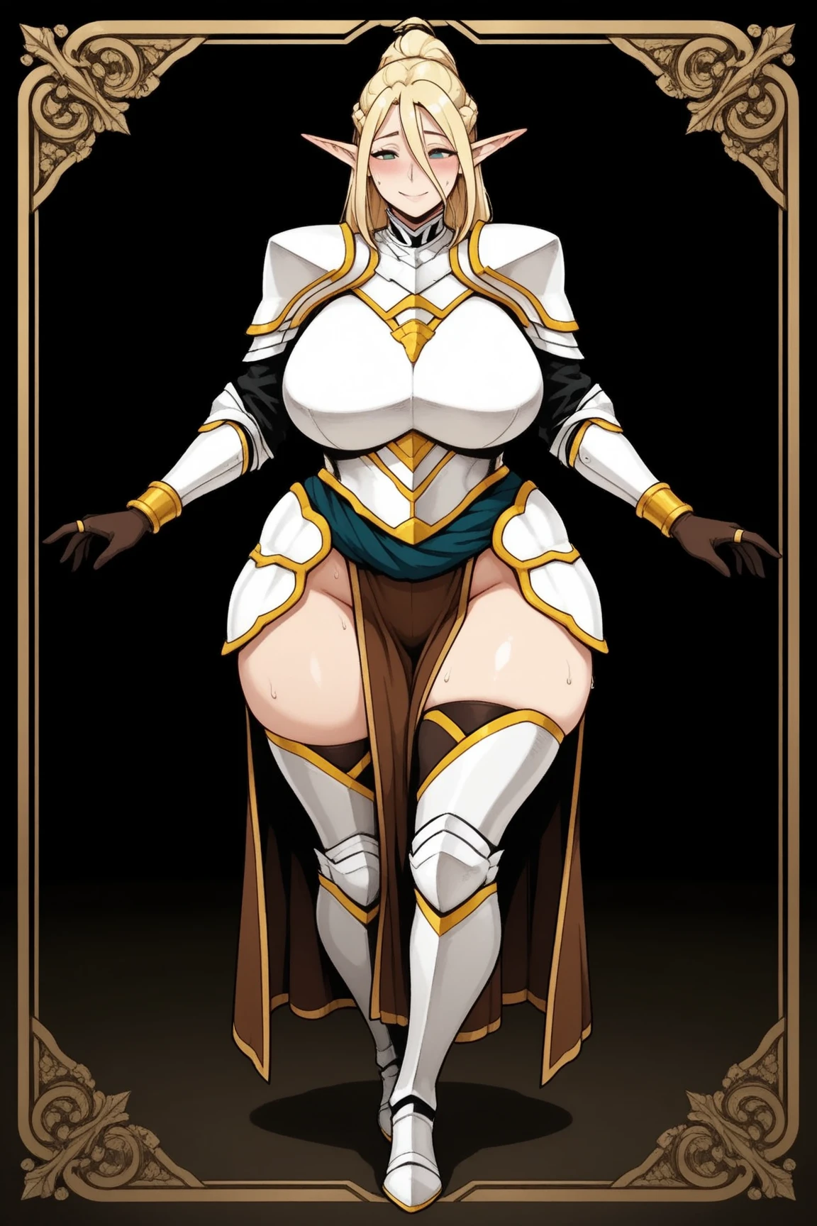 Amelia N., Highly detailed, High Quality, Masterpiece, beautiful, 1girl, prothestic leg, single mechanical arm, prosthesis, MaleniaDef, sexy mechanical armor, full body, red hair