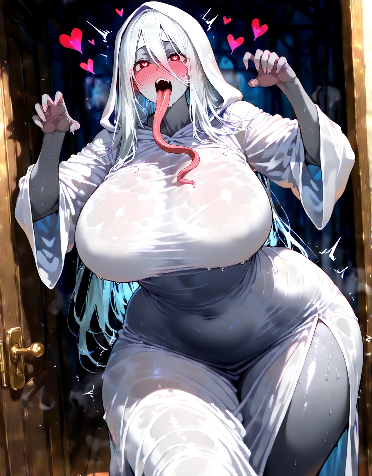score_9, score_8_up, score_7_up , score_6_up, source_anime, hina_\(blue_archive\), long hair, purple eyes, white hair, horns, halo, naked, smug, moan, small breasts, sweaty, blushed, peeksex, behind door, 1man behind, no face man, looking at viewer, chubby, plump, obese, curvy, voluptuous, shortstack, short,