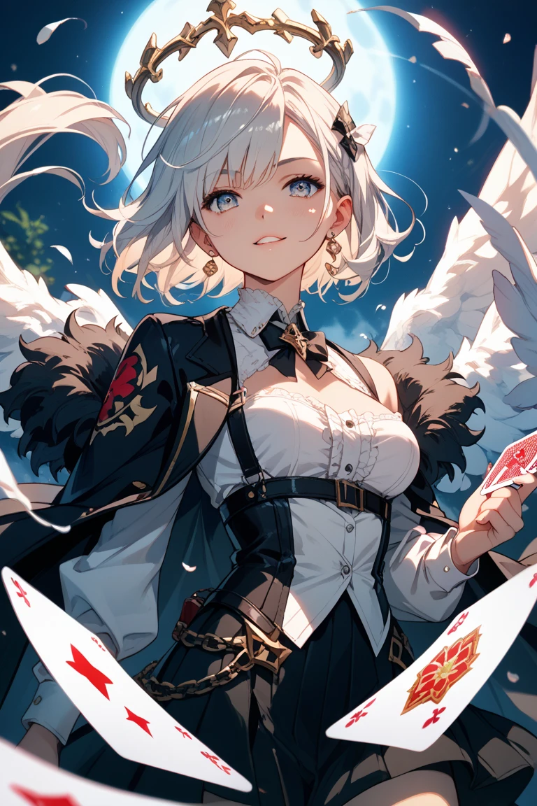 ((masterpiece, best quality)), ((flat colour)), sharp focus, ((Elf Woman, (1woman,solo))), ((white Blonde, short hair, twintails)), blue Eyes, ((White Hoodie)), Nike ACG shoes, Tilting Head, light Smile, light pink lips, ((Canting (with cheeks))), big breast, full body, ((white background)), ((standing on cracked rocks)), wide angle, medium shot, ((cracked architecture)), ((flying black birds)), ((all kinds of red jewels)), squinting, By Yusuke Murata.