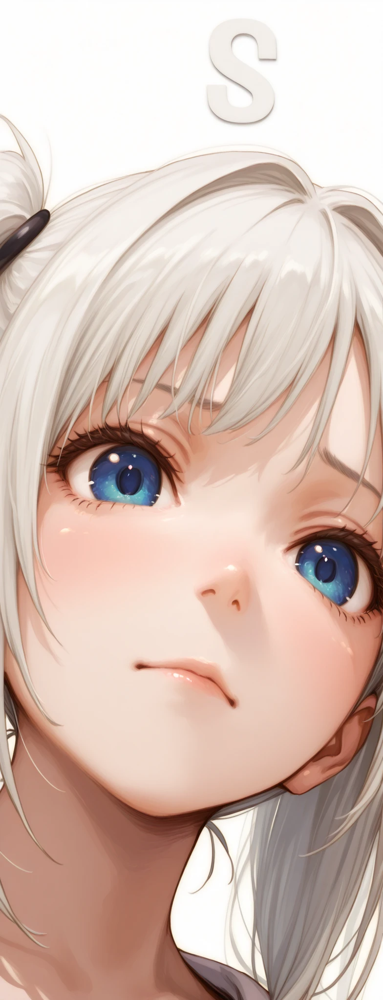 1 girl, A look of disgust, bright blue eyes, fair smooth skin, rosy cheeks, glossy lips, cute face, big expressive eyes, medium-length silver hair, silky smooth hair, soft front bangs, (twin side up hairstyle:1.3), hair tied up on both sides, silver hair tie, loose back hair flowing down, realistic hairstyle,
Ultra-realism, Detailed and realistic skin texture, Detailed and intricate texture, Detailed and intricate brushwork, Detailed and clear depiction, Anatomically correct, Absurd aesthetics, Transparent Full color, Dramatic Cinematic Lighting, Dynamic shot, (close up shot:1.3), Removes excess noise, Re-drawing into a clear and vivid work, highest quality render, Highest quality, Highest Resolution, (solid white studio background:1.5), soft lighting, (no background1.3),