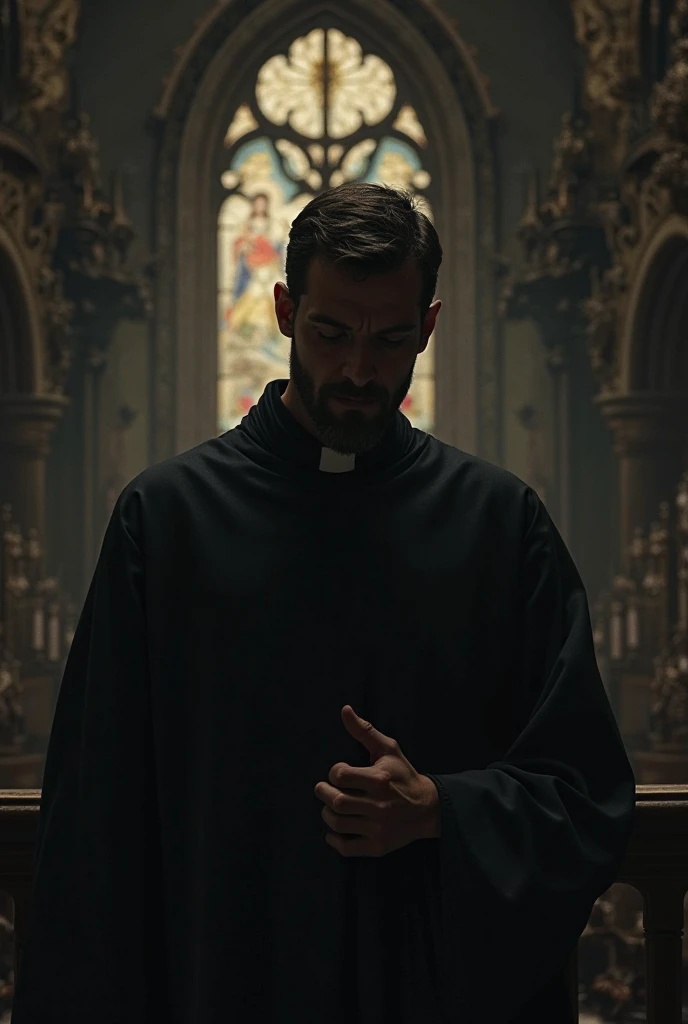 Jesuit priest kneeling praying
