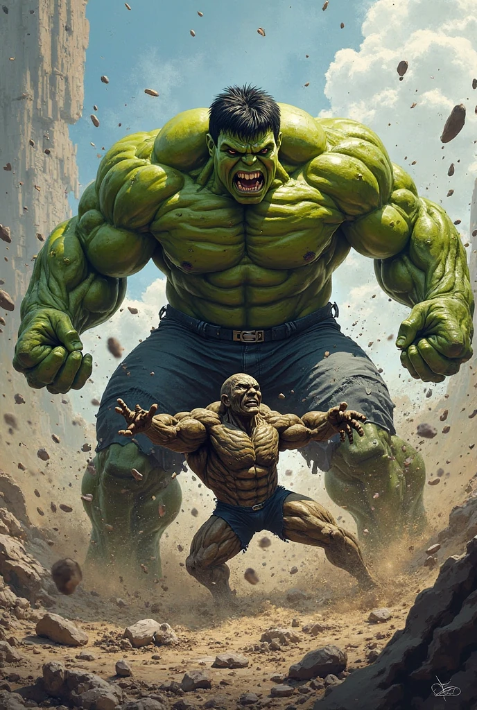 Hulk fighting with old poor man
