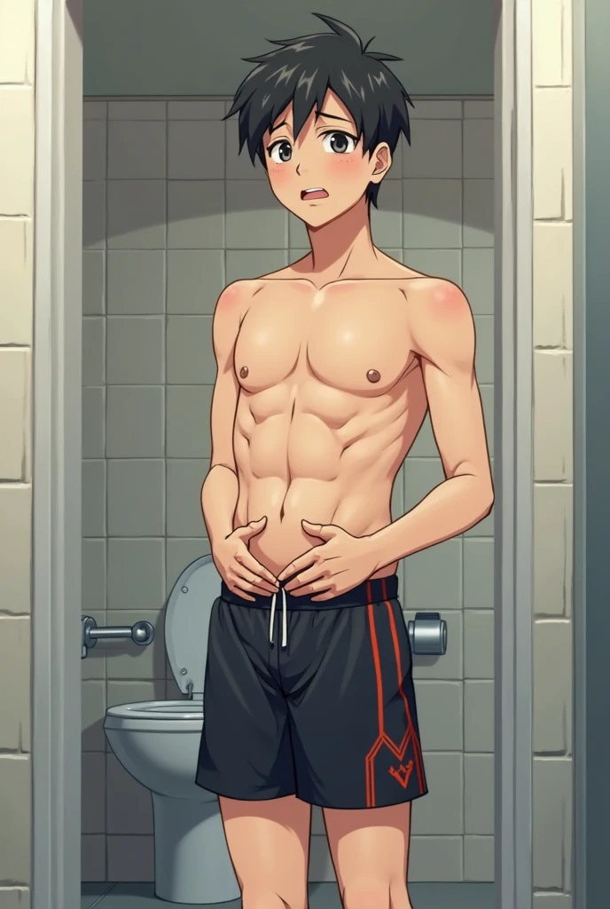 (masterpiece, highest quality, super detailed) , ,(three boys:1.8),), (Poolside:1.4), ) ,many men, , short hair, , (swimsuit:1.3), , , landscape, リアルなswimsuit, (anime:1.2), (swollen crotch:1.5), Topless, (shota:1.5) boy, , standing posture, trunks, (full body:1.5), yellow eyes,blue hair, barefoot, (crowd), (boys onlookers, being watched, attention, crowd around:1.5), public