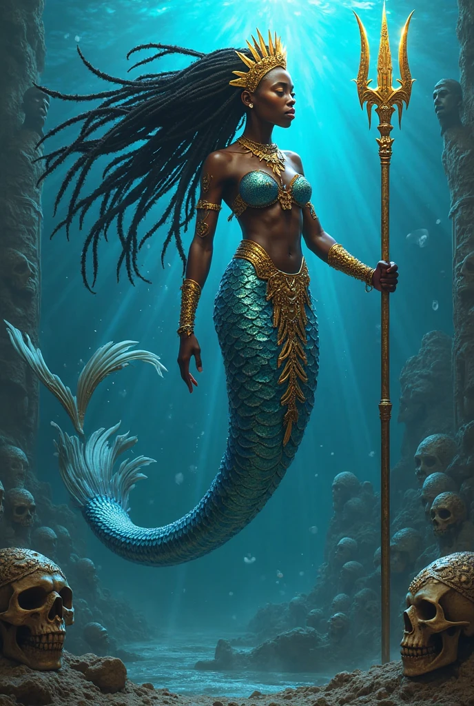 Woke, Ebony mermaid, dreads, ocean, underwater, fish, bubbles