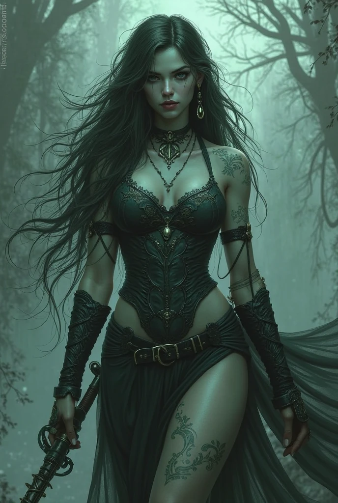 ((20-year-old))), girl, (((light skin))), (((full body pose))), (((long curly black hair))), (((wearing tight chainmail micromini skirt, chainmail bra, open front cloak))), (((seamless, black, pantyhose))), standing in the dark woods at night, moonlight shining through the dense canopy, dark castle in the background, dark fantasy, Rich, Deep Colours, (intricate details:0.9), (HDR, hyper-detailing:1.2), (natural skin textures, hyper realisitc, glistening skin, soft light, Sharp),