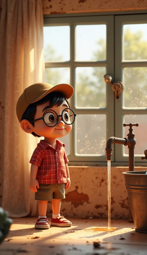 "Create a Studio Ghibli-inspired illustration of a 3-year-old boy wearing glasses, sitting in a sophisticated cafe, joyfully sipping coffee. The background should be beautifully blurred to emphasize the subject. Depict a charming and whimsical cafe scene with a counter featuring an espresso machine and a friendly attendant. Use soft and inviting colors to capture the magic of the moment. Artists related to this style: Hayao Miyazaki, Isao Takahata, and Yoshifumi Kondō."