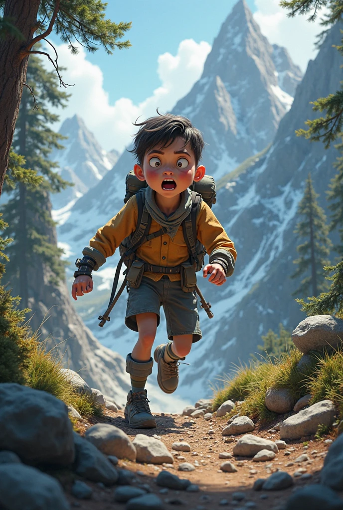 A boy，With professional equipment，climbing mountain --auto