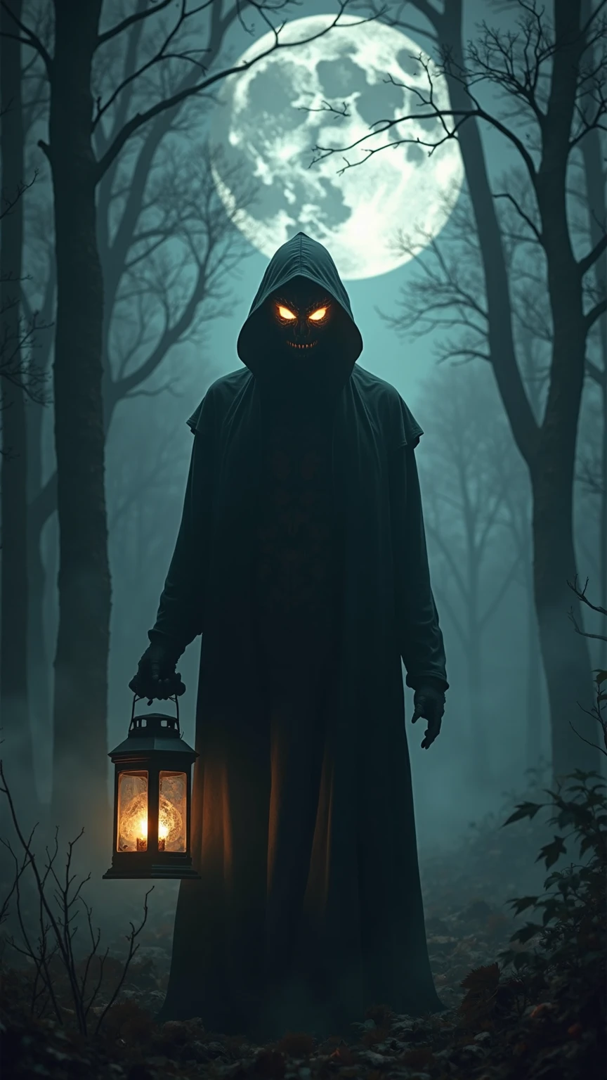 SinalFlare, a scary man in the forest at night, holding a cell phone flashlight in his hand, (artwork:1.2), absurd resolution, high resolution, ultra res, intricate details, ultra details, very detailed