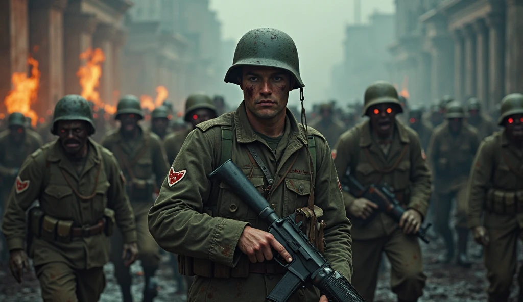 Horror-themed, cinematic film still of cinematic film still of cinematic film still of <lora:add-detail-xl:0.1>1
<lora:detailed:0.3> realism
<lora:perfection style:0.2> perfect
<lora:eyetune:0.6>
<lora:xl_more_art-full_v1:0.3>
<lora:Ron Fricke style:0.3>
<lora:Unreal Engine style:0.3>
<lora:TeethXL:0.3>
<lora:Chiaroscuro Lighting Style:0.3> Chiaroscuro Lighting Style
 <lora:horror movie style:1> in horror movie style
 <lora:Cinematic ww2 style:0.5>
zombie allied soldier in a allied helmet, Eerie, unsettling, dark, spooky, suspenseful, grim, highly detailed