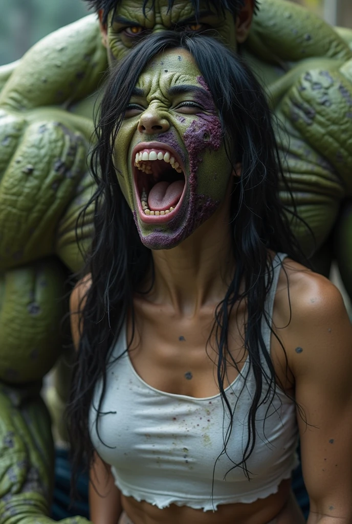 creepy green alien sucking cock