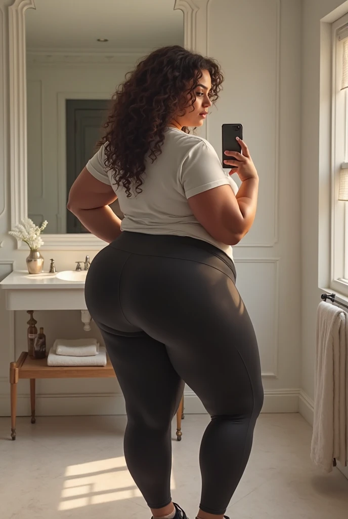 woman in tight brown pants taking a selfie in a mirror, thicc, thick thigs, big booty, thick, pawg, toned derriere, tight outfit, bending over, thick thighs, curvy accentuated booty, thick body, she is facing the camera, exposed thighs!!!, thick tail, booty shorts, looking from behind, mirror selfie, beautiful girl, big ass, huge ass, bbw, from behind, thick, thick thighs, wide hips, bbw, big , sideboob, giant ass, back view, big butt, round butt, tight underwear, underwear halfway off, underwear taking off, grabbing ass, ass spilling over underwear, too thick for clothes, looking left, leftwards, naked, no clothes, no pants, bikini, naked ass showing, only underwear