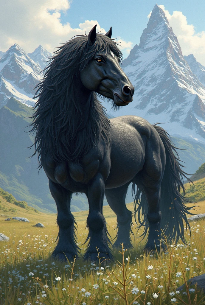 closeup, anthro furry horse female, muscular, atheltic small breasts, (grey fur:1.3), (long wavy black hair), blue eyes, (naked), topless, (by hioshiru and kenket and Ruan Jia and Bayard Wu)