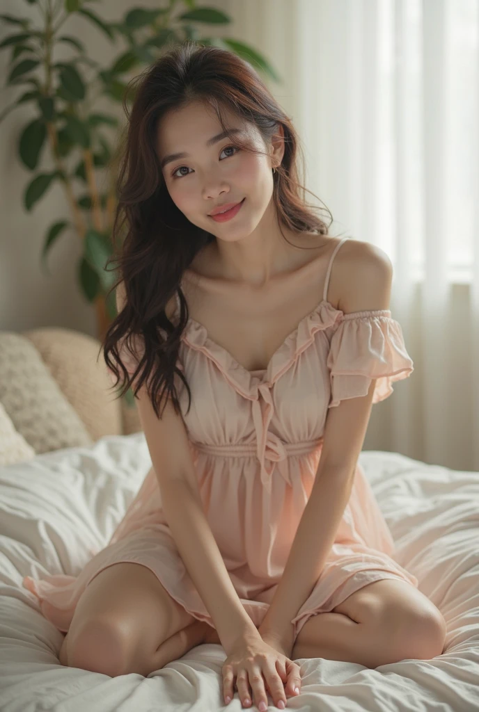 Full body photo、live-action、Japanese、woman、clear、delicate、9 heads、tall、high school student、model、Waistline、Beautiful body lines、Small breasts、Small chest、Private Server、Sweet々system、cute、The waist is tight、Strawberry patterned lace sleeveless dress、Side view、Large openings at the sides of the sleeves、I can see the side clearly、Hurrah、Her bra is showing