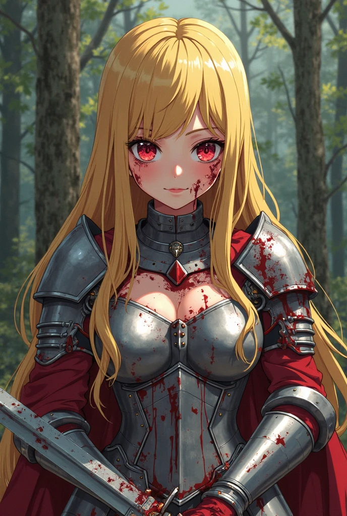 A girl is posing for a photo, cute女の子, Enchanting girl, Anime Girls, (Light purple hair、Wavy Hair、Twin Drill), (Red eyes, Droopy eyes), ((Dark Skin)), break (((Silver Armor、Lower body armor、Chain Mail、Jeweled Breastplate、Gauntlet、Shingard、Red Cape)))、 (((Highest quality)), ((masterpiece)), (Very detailed), (High resolution), (Beautiful sparkle), (High detail), (Anatomically correct)), ((Realistic)), ((The best CG)), Highly detailed art, CG illustration, 16K, 1080P, Oil paints:1.2, (((One Girl))), (左右対称のface立ち, 完璧なface), Beautiful clavicle, (Beautiful fingers), (Beautiful breasts, (Ccup)), Beautiful body, Beautiful thighs, Beautiful legs, Perfect round ass, (((Detailed skin, Oily skin, Textured skin, Beautiful Skin))), (((童face, cute, 16 years old))), double eyelid, Long eyelashes, (Expression of fine eyes, Beautiful and delicate eyes, Sparkling eyes, Eye Reflexes), (Beautiful Nose,Thin Nose), (Glossy Lips, Beautiful Lips, Thick lips), (Beautiful Hair, Shiny Hair, Shiny Hair), Hair fluttering), (Serious expression), break (noon、(Fantasy World、in the forest)), ((walking、Cowboy Shot))masterpiece:1.2, Highest quality), (Actual Photos, Intricate details), (1 female, alone, Upper Body, Small breasts) ,Crazy Smile, Crazy Eyes, Cutely crafted luxurious hair band, With eyes wide open、Scary atmosphere、Distorted facial expressions、ねじれた笑face、Bloodまみれ、頭からBloodが出る、Bloodしぶき、whole body、Punk Fashion、Long Hair、長めのbangs、Twin tails、Black Hair、(((Dark circles under the eyes)))、Pale skin、Feeling unwell、Pathological、邪悪な笑face、Crazy Eyes、(Grin)Dramatic makeup,Create mixed media art、White Background,Full body depiction on screen,whole body図,Well-built,Nice body,Shoulders wider,focus on,(face),Messy Hair,Yellow Eyes,(Glowing Eyes),(Bloodしぶき:1.7),Red light,笑face,big 笑face,tooth,psycho 笑face,gesugao,School corridor background,evening,Sunset,Good Eyes, good teeth,Large Breasts,魅惑的な笑face,Large Breasts,Black Hair,Pink Eyes,Pink leotard,pantyhose,Glossy lips,Sitting,サディスティックな笑face,,all,Shiny skin,詳細なface,Beautiful body,whole body,Adult,whole body油まみれで光沢感がある whole bodyから湯気が出ている Steam like a sauna room fills the entire screen. White breath from the mouth In town People who fight fear々 A fugitive々 Pedestrian precinct , Long Hair, alone, blue eyes, Maid headdress, View your viewers, Maid, Blood, blush, Bring your fingers to your mouth, 笑face, bangs, Hair between the eyes, apron, dress, gotou hitori, Long sleeve, Frills, Blood on clothes, Upper Body, Manicure, be quiet, Juliet Sleeve, black dress, flower, indoor, Maid apron, Blood splatter, Puffy sleeves, Blood on face, Purple Nails, Pointing finger up, Rose
