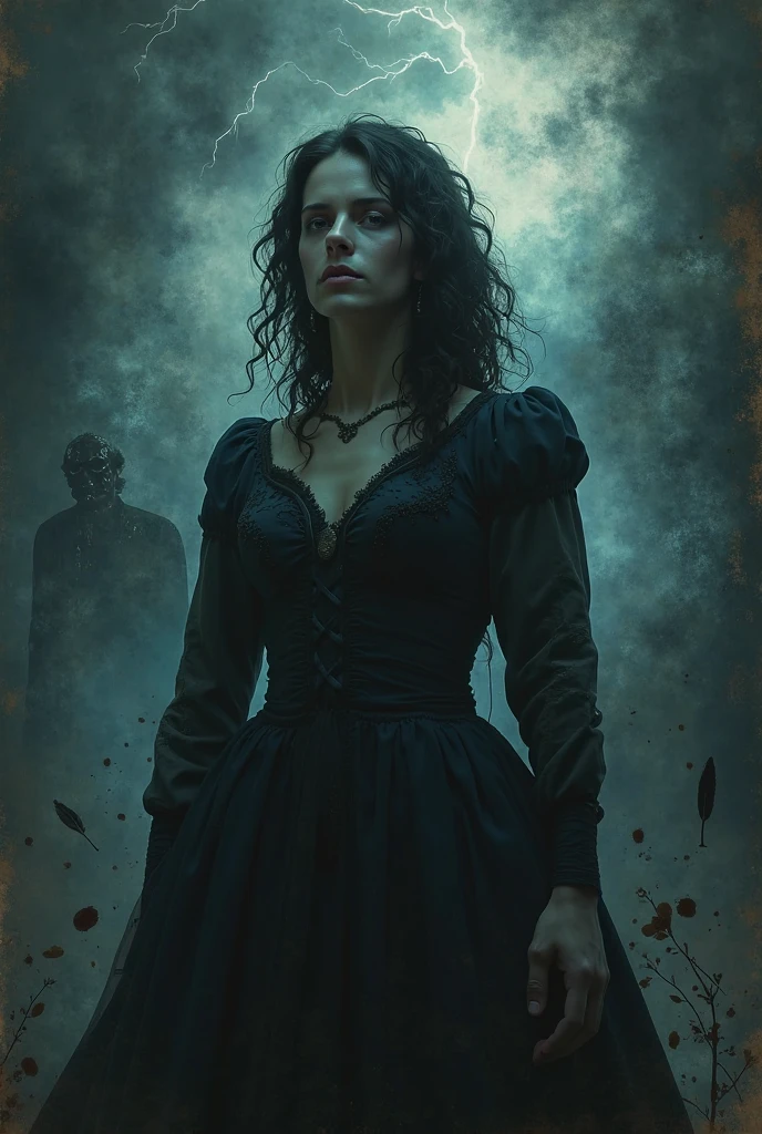 Undead Mary Shelley on her knees, forced oral sex, (oral rape:1.3), Sexual violence, hand on her head, holds her by the hair, (traces of beatings on her body:1.2), torn clothes, Sexual slavery, hellish torment, demon pissing on her face