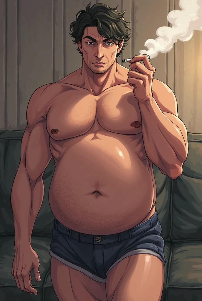 Thirty years,Fat man,Black Hair,Thin beard,((naked)),((simplest fundoshi)),((pubic hair)),(((Bulge))),((Sweaty)),Being drunk(1.5),Emphasis on the crotch(1.5),Lie down(1.3),Put your hands behind your head,(chest hair),chubby(4.5),japanbearkong,half open eyes,embarrassed(1.6),((Obscene expression)),((trembling)),drooling(2.0),((ecstasy)),fucked silly,feeling weak,blush(1.6),((((fat))))