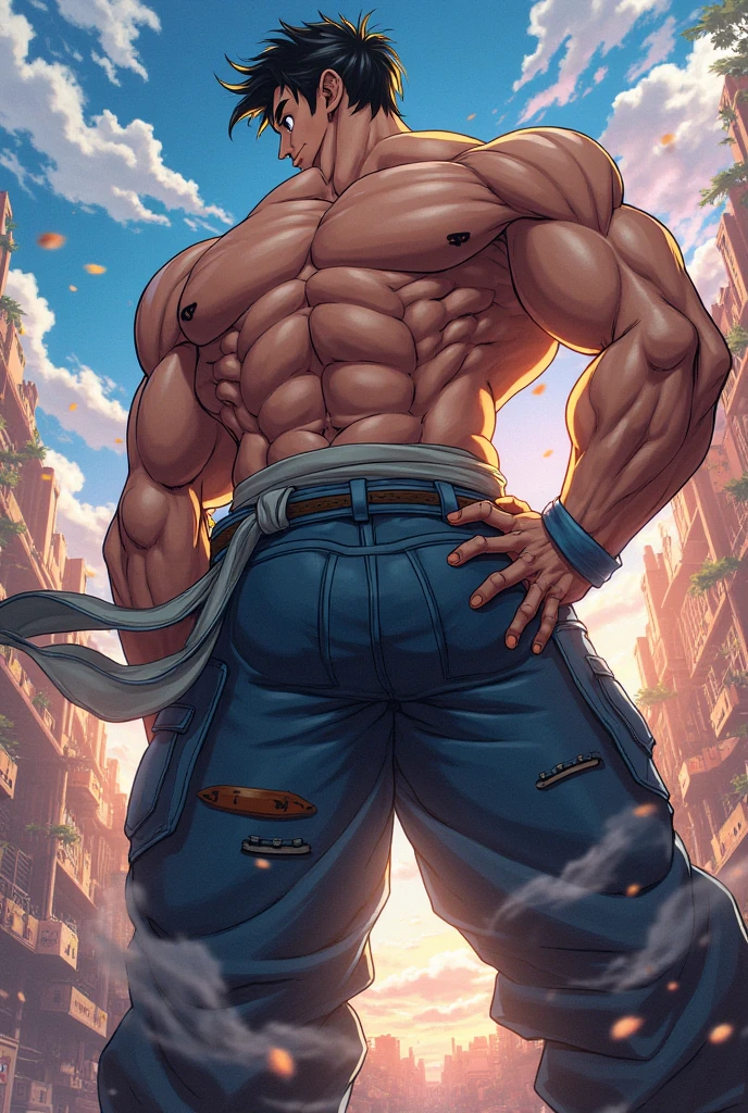 Youthful feeling,( Tattoo),(Thick body hair),Upper body,(He was wearing baggy shorts,Revealing his length, muscular, hairy),(Leaning against a tree),(For the audience) ,(Put his hands on his waist), (Focus on your audience) ,(There is a huge bulge in the area),sideways,Sharp eyes,(Thick dark brown hair),(Bottom-up view),Broad shoulders,Muscles protrude a lot,Highest image quality,cartoon ,Anime Wallpaper,Chest muscle expansion,spread your legs,y,(main part, best quality),((Exaggerated muscle bulge)),The protagonist is tall,muscular and bulky, muscular characters, Awesome and cool, tall and muscular, muscular!!, Very strong, muscular attractive men, Huge muscles, Big Muscle, Muscle Man, Anime handsome man, muscular!, Giant muscles, muscular bodies,(canto da foto de baixo para cima) (imagem da mais alta qualidade) ,Close-up photos,Lion man ,real, jovem, , vestindo shorts, virilha saliente, imagem de anime, Leaning against a tree, pernas bem abertas, male face, bonito rosto jovem, cabelo subcortado, huge muscle muscles of the chest, large strong thigh muscles, Biceps Sinewy muscles, Corpo enorme, corpo tonificado devido ao treinamento intenso, Well-developed muscles, ABS transparente de 8 embalagens, 3 metros de altura, topless, , pele brilhante, rede de suor pingando, (hands on thighs), bare feet, Sem barba,Thick Legs,