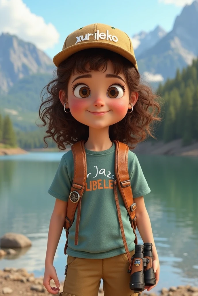 photorealistic image of french girl with bleu eyes of 4 years standing next to lac and boats behind and looking to camera with smile with full body and hands in jean pants, no animation, no 3D