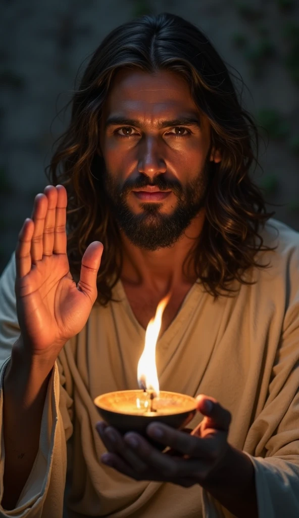 Jesus: Gentle representation of Jesus in a position of prayer or contemplation.
Vela: Uma vela acesa, simbolizando a luz divina e a paz.
Anjo: Um anjo com asas, posicionado de maneira tranquila, adding a celestial touch to the scene.
